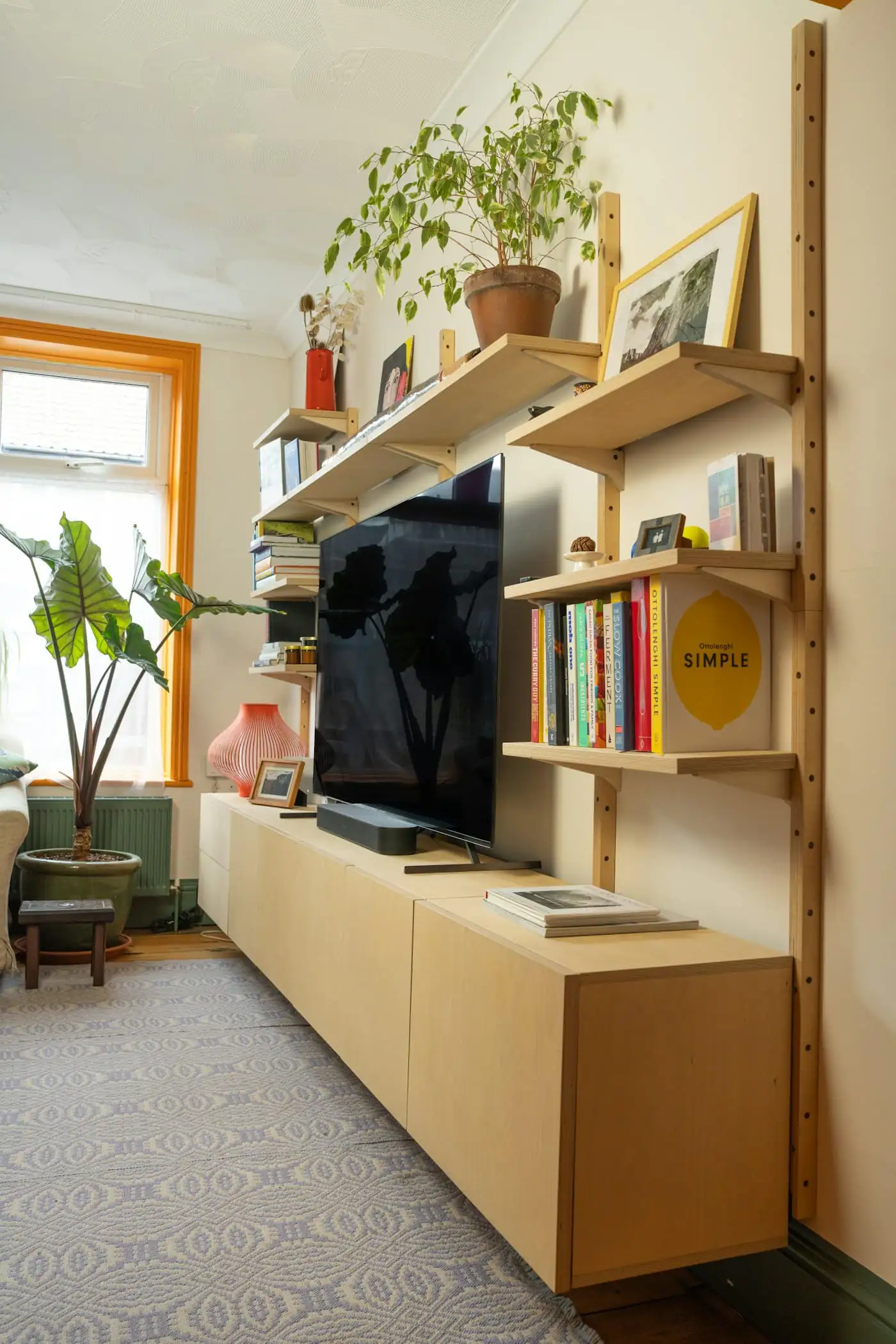 Floor-to-ceiling built-in shelving and storage